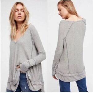 Free People Womens Laguna Thermal Waffle Knit Tunic‎ Top Size XS V-Neck FLAW